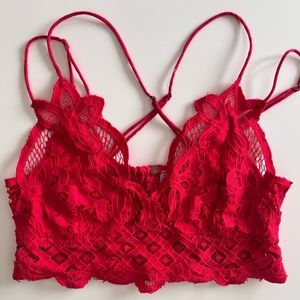 Free People Red Cross back lace bralette